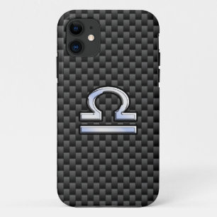 Silver Libra Zodiac Symbol on Carbon Fibre Print iPhone 11 Case