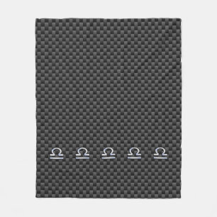 Silver Libra Zodiac Symbol on Carbon Fibre Print Fleece Blanket