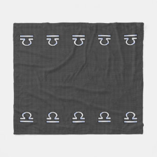 Silver Libra Zodiac Symbol on Carbon Fibre Print Fleece Blanket