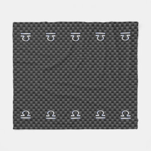 Silver Libra Zodiac Symbol on Carbon Fibre Print Fleece Blanket
