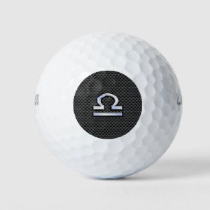 Silver Libra Zodiac Symbol on Carbon Fibre Print Golf Balls