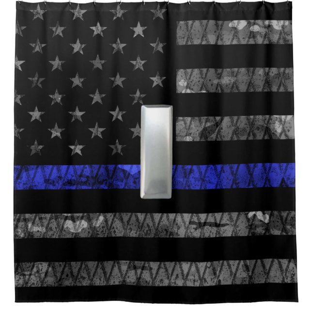(Silver) Lieutenant Thin Blue Line Distressed Flag Shower Curtain (Front)