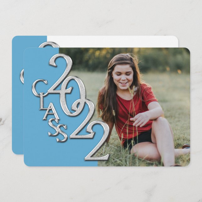 Silver Light Blue 2022 Photo Graduation Invitation (Front/Back)