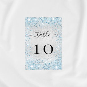 Silver light blue glitter sparkles glamourous table number