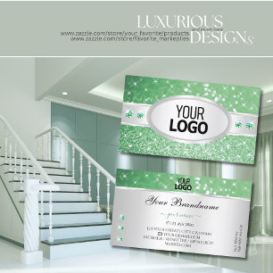 Silver Light Emerald Green Glitter Jewels add Logo Business Card