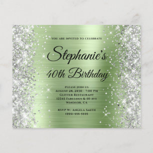 Silver Light Mint Glam Monogram 40th Birthday Flyer