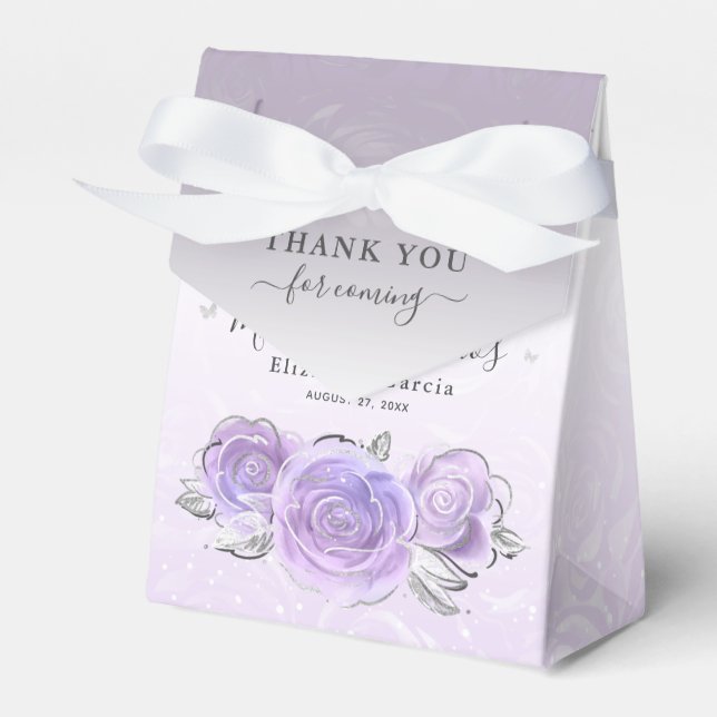 Silver Light Purple Rose Party Thank You Template Favour Box (Front Side)