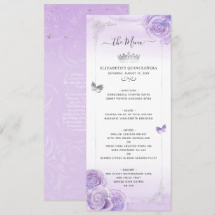 Silver Light Purple Roses Elegant Floral Menu