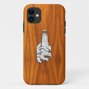 Silver Lighthouse on Teak Wood Style iPhone 11 Case