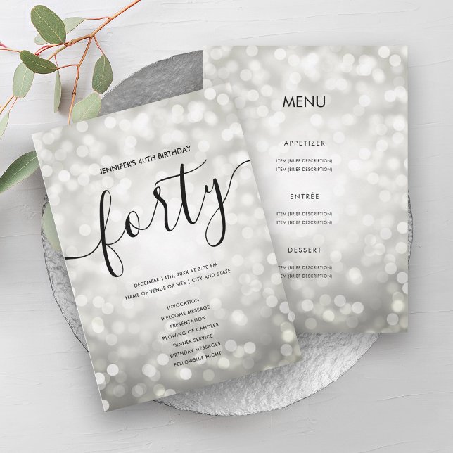 Silver Lights 40th Birthday Menu Program Invitation (Silver Lights 40th Birthday Menu Program)