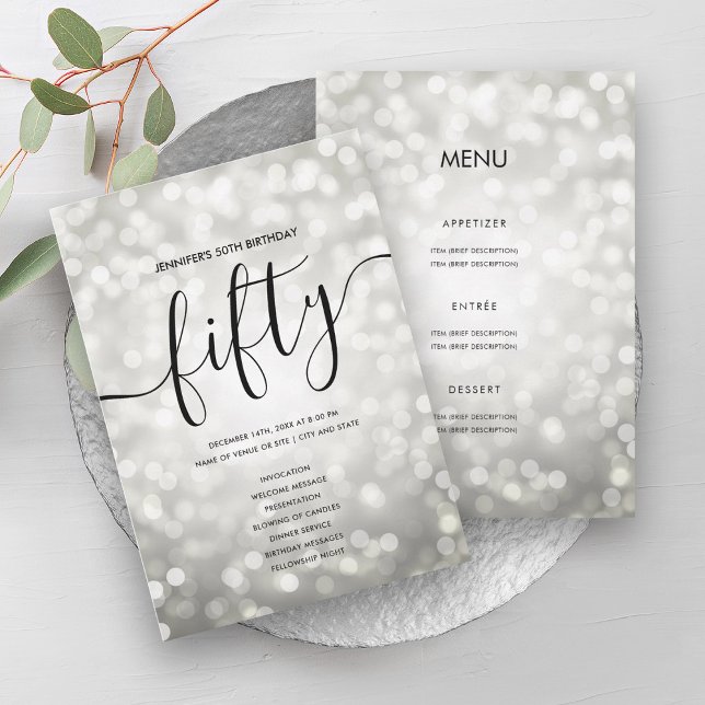 Silver Lights 50th Birthday Menu Program Invitation (Silver Lights 50th Birthday Menu Program)