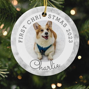 Silver Lights Pet's First Christmas Photo Ceramic Tree Decoration