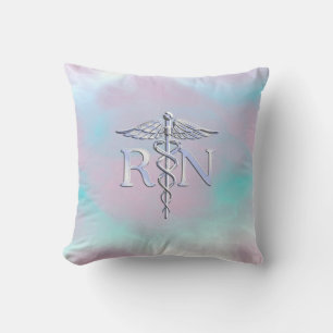 Silver Like RN Caduceus Medical Mother Pearl Cushion