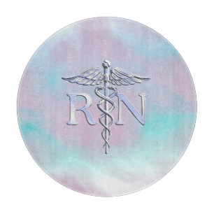 Silver Like RN Caduceus Medical Mother Pearl Cutting Board