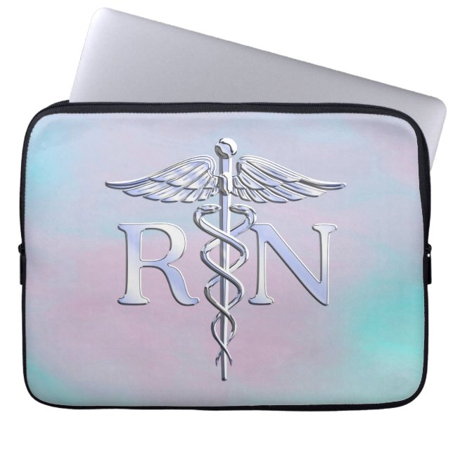 Silver Like RN Caduceus Medical Mother Pearl Laptop Sleeve (Front)