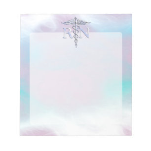 Silver Like RN Caduceus Medical Mother Pearl Notepad