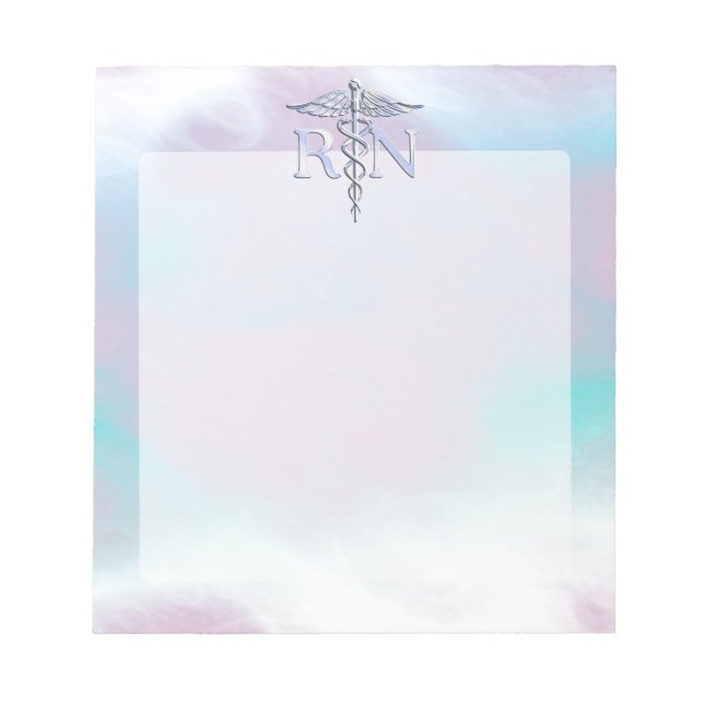 Silver Like RN Caduceus Medical Mother Pearl Notepad (Front)