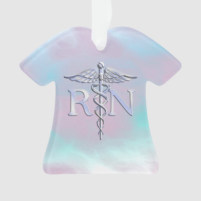 Silver Like RN Caduceus Medical Mother Pearl Ornament (Front)