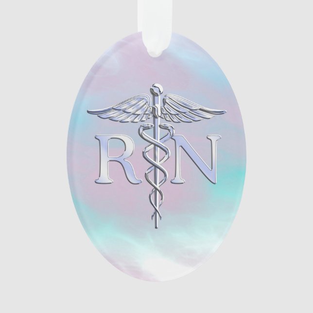 Silver Like RN Caduceus Medical Mother Pearl Ornament (Front)