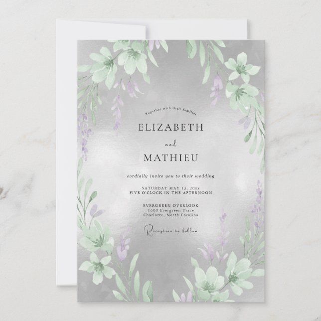 Silver Lilac Blossom Wedding Invitation (Front)