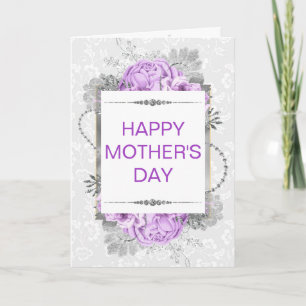 Silver & Lilac Flowers & Glitter Mother's Day Card