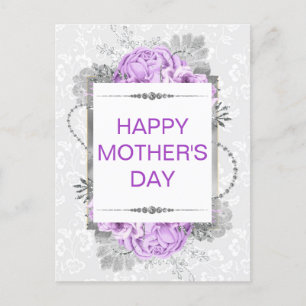 Silver & Lilac Flowers & Glitter Mother's Day Postcard
