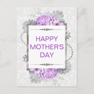 Silver & Lilac Flowers & Glitter Mother's Day Postcard