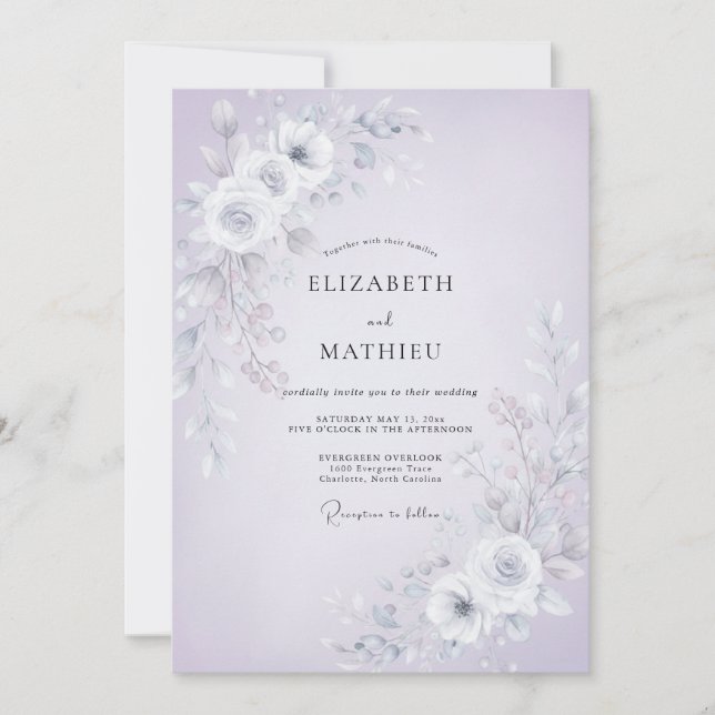 Silver Lilac Foliage Eucalyptus Wedding Invitation (Front)