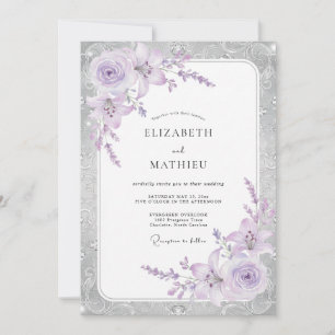Silver Lilac Petal Wedding Invitation