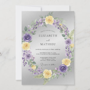 Silver Lilac Wreath Wedding Invitation