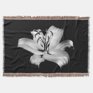 Silver Lily: Monochrome Floral Elegance. Throw Blanket