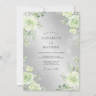 Silver Lime Leaf Wedding Invitation