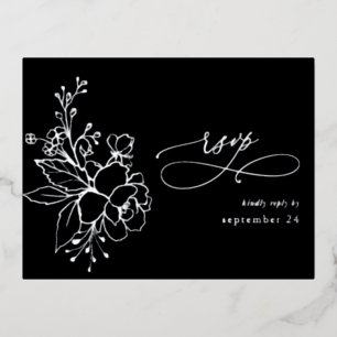 Silver Lined Floral on Black Silver w Meal RSVP 2 Foil Holiday Postcard
