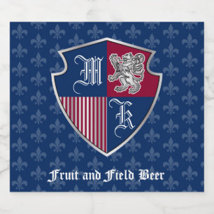 Silver Lion Coat of Arms Monogram Emblem Shield Beer Bottle Label