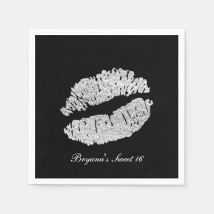 Silver Lips Faux Sparkle Kiss Beauty Makeup Party Napkin