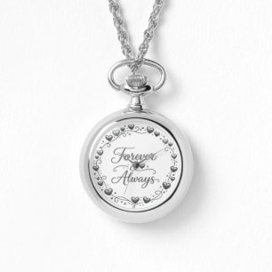 Silver locket watch "Forever Always" with heart de