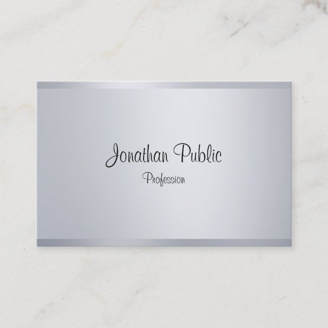 Silver Look Elegant Handwritten Script Template Business Card (Front)