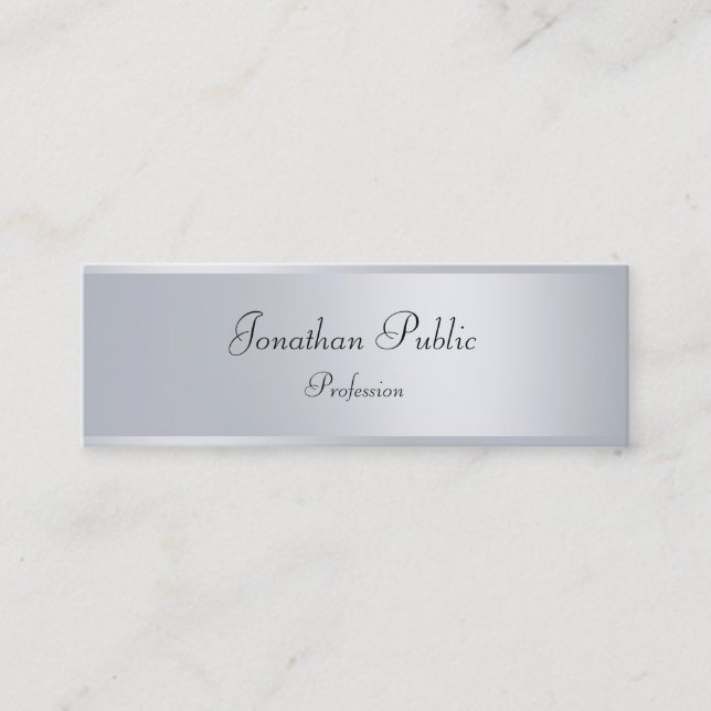 Silver Look Elegant Handwritten Script Template Mini Business Card (Front)