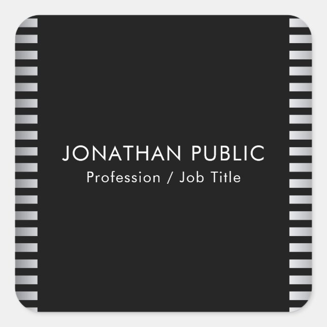 Silver Look Elegant Modern Template Custom Square Sticker (Front)