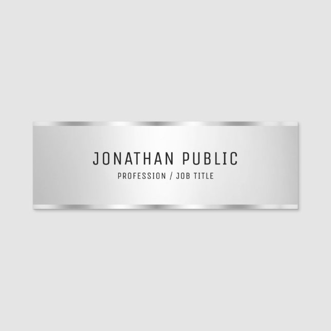 Silver Look Elegant Modern Template Professional Name Tag (Front)