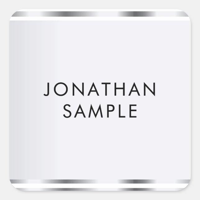 Silver Look Glamour Elegant Modern Template Square Sticker (Front)