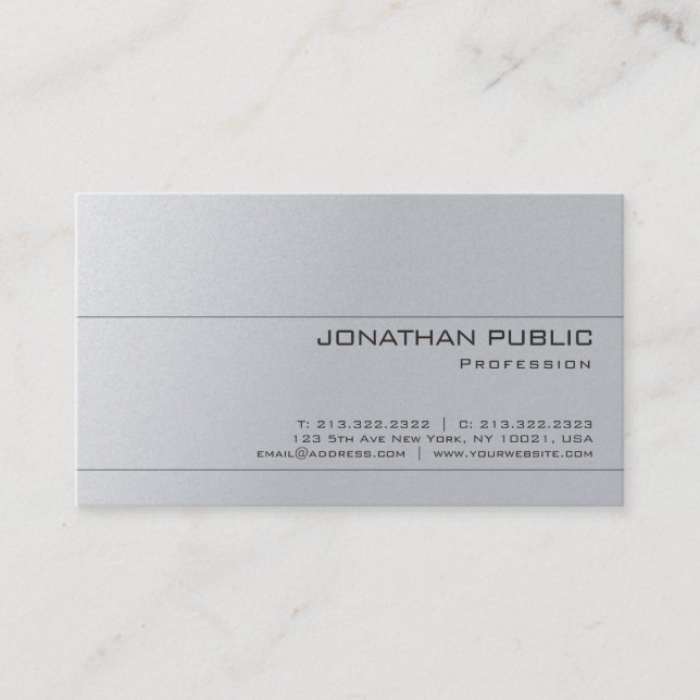 Silver Look Grey Elegant Minimalist Design Luxury Business Card (Front)