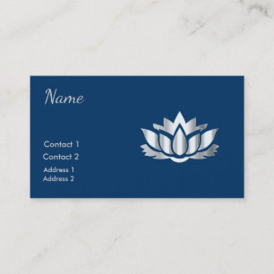 Silver look lotus flower in Midnight Blue Business Card