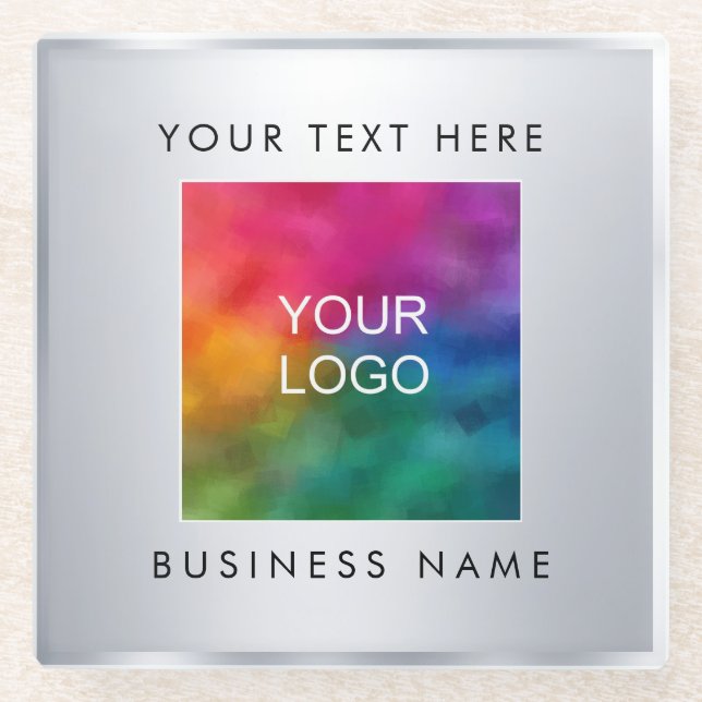 Silver Look Template Custom Add Logo Here Glass Coaster (Front)