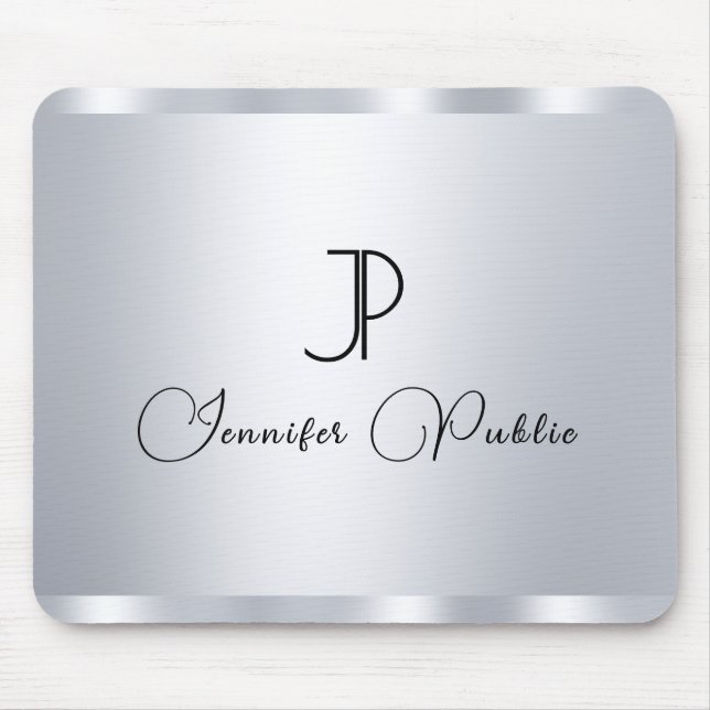 Silver Look Template Monogram Initial Typography Mouse Mat (Front)