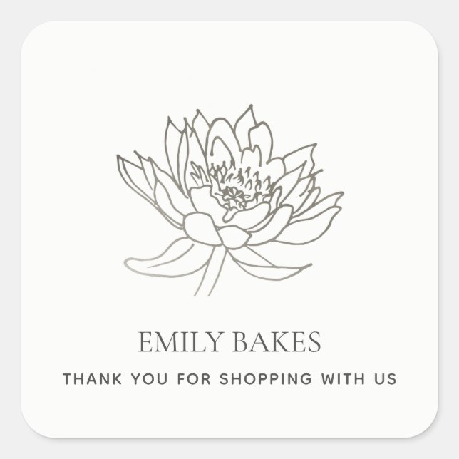 SILVER LOTUS FLORAL BUSINESS SHOPPING THANK YOU SQUARE STICKER (Front)