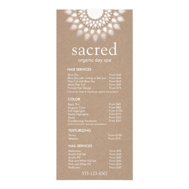 Silver Lotus Mandala Price List Service Menu (Front)