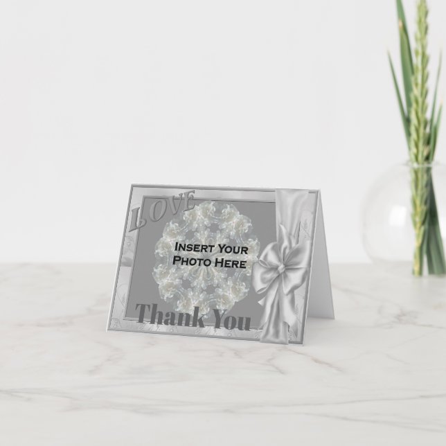 Silver Love Frame Personalised Wedding Photo Thank You Card (Front)