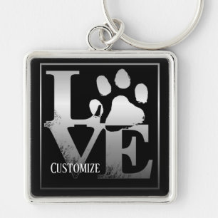 Silver Love Paws Personalised Key Chain