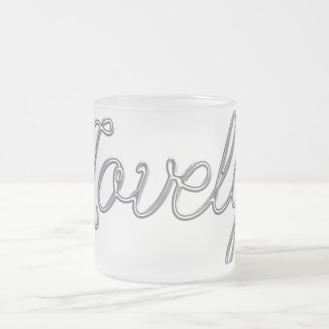 SILVER LOVELY FAIRYTALE COMMENTS COMPLIMENT FROSTED GLASS COFFEE MUG (Center)